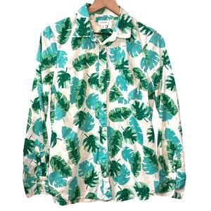 J. CREW 100% Cotton Button Down Shirt Sz M Tropical Print Palm Leaf Beach Resort